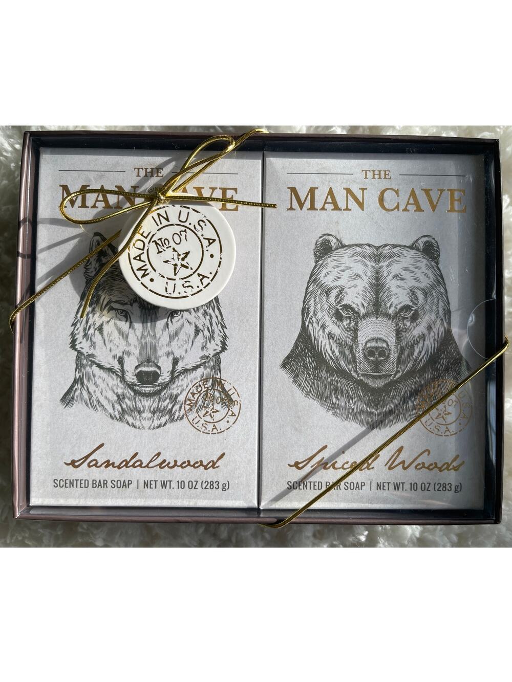 The Man Cave Bar Soap Gift Set Sandalwood & Spiced Woods Scented 2 x 10 oz NEW